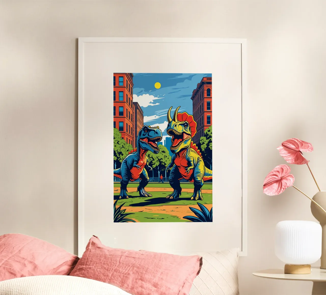 Dinosauri retrò nel parco urbano carta hahnemühle da DesignDoodle