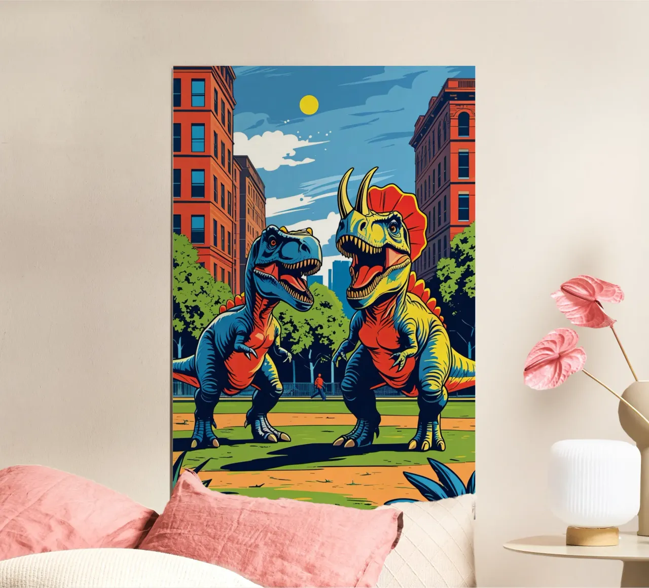 Dinosauri retrò nel parco urbano carta hahnemühle da DesignDoodle