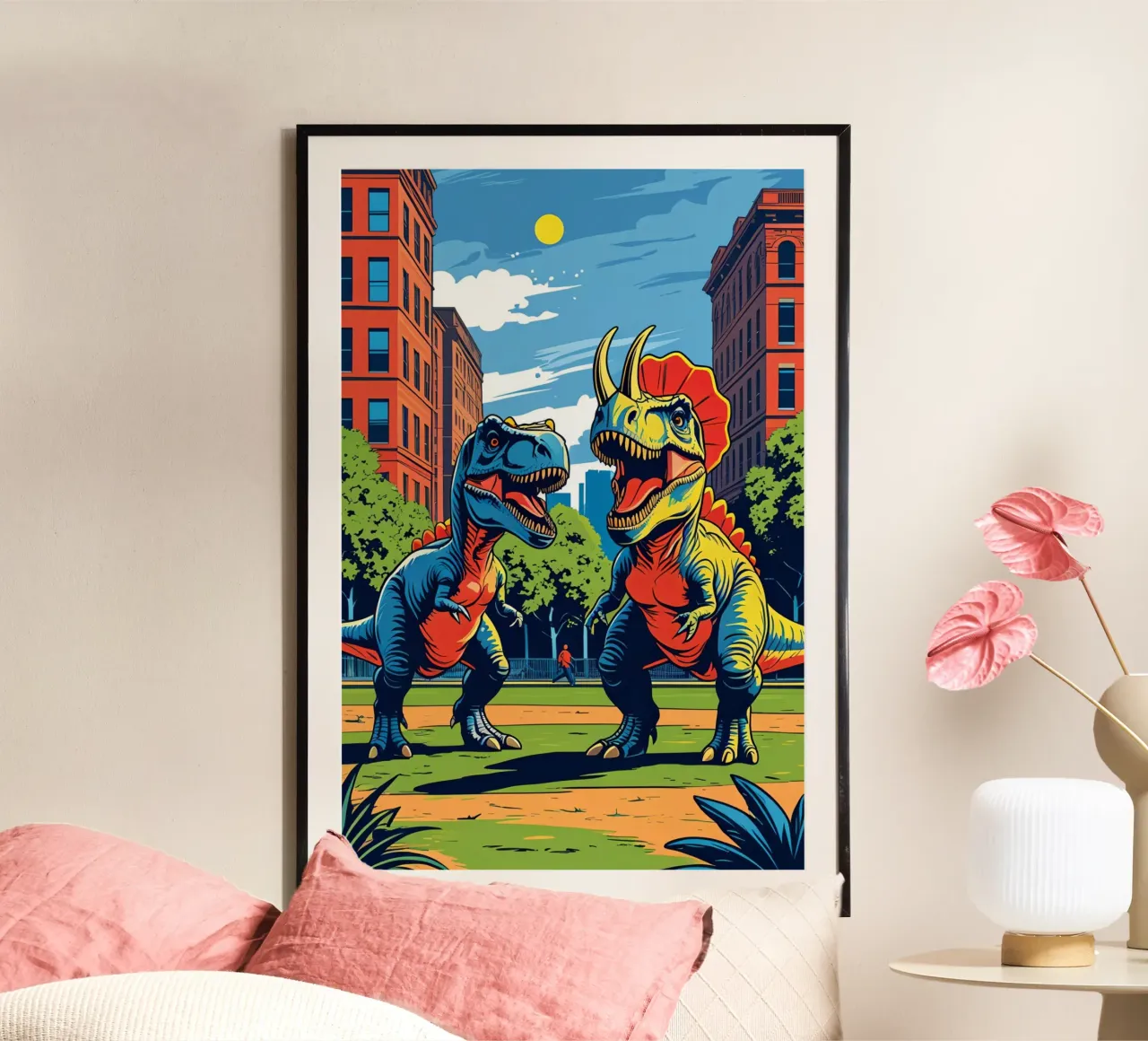 Dinosauri retrò nel parco urbano carta hahnemühle da DesignDoodle