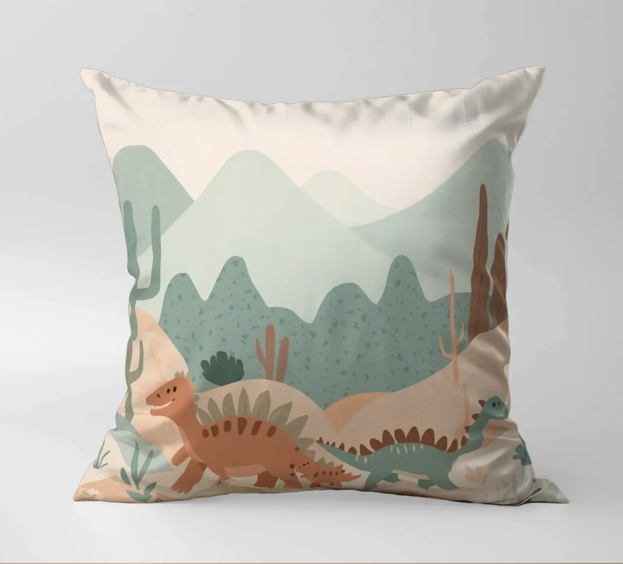 Dinosauri in un paesaggio a pastello cuscino da DesignDoodle