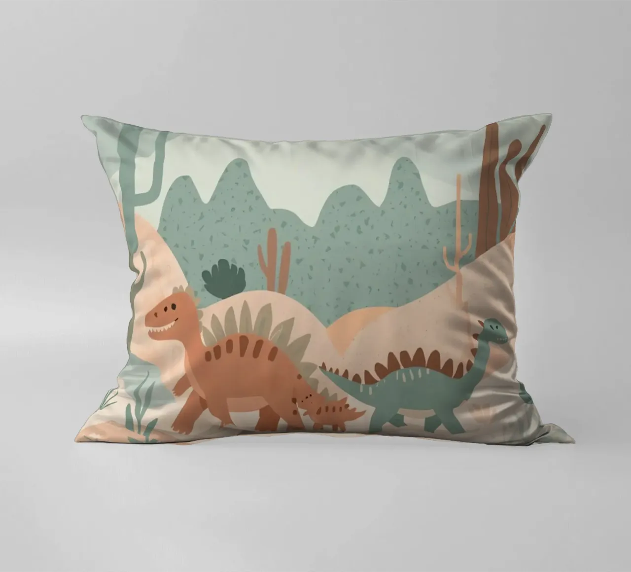 Dinosauri in un paesaggio a pastello cuscino da DesignDoodle