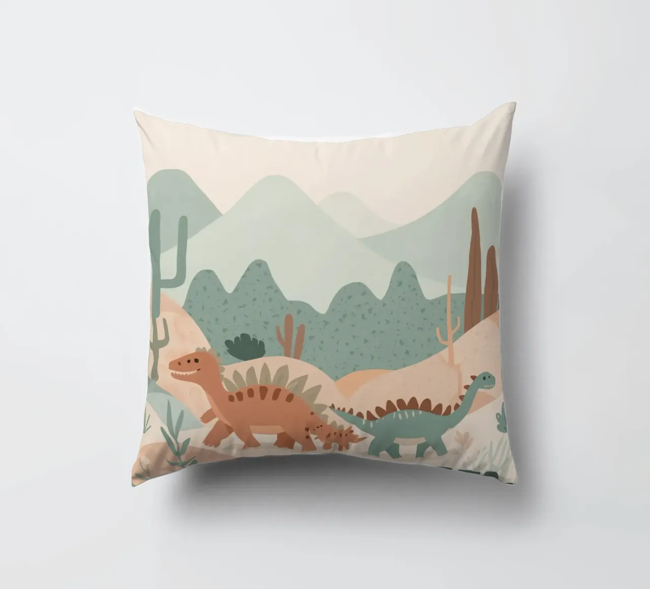 Dinosauri in un paesaggio a pastello cuscino da DesignDoodle