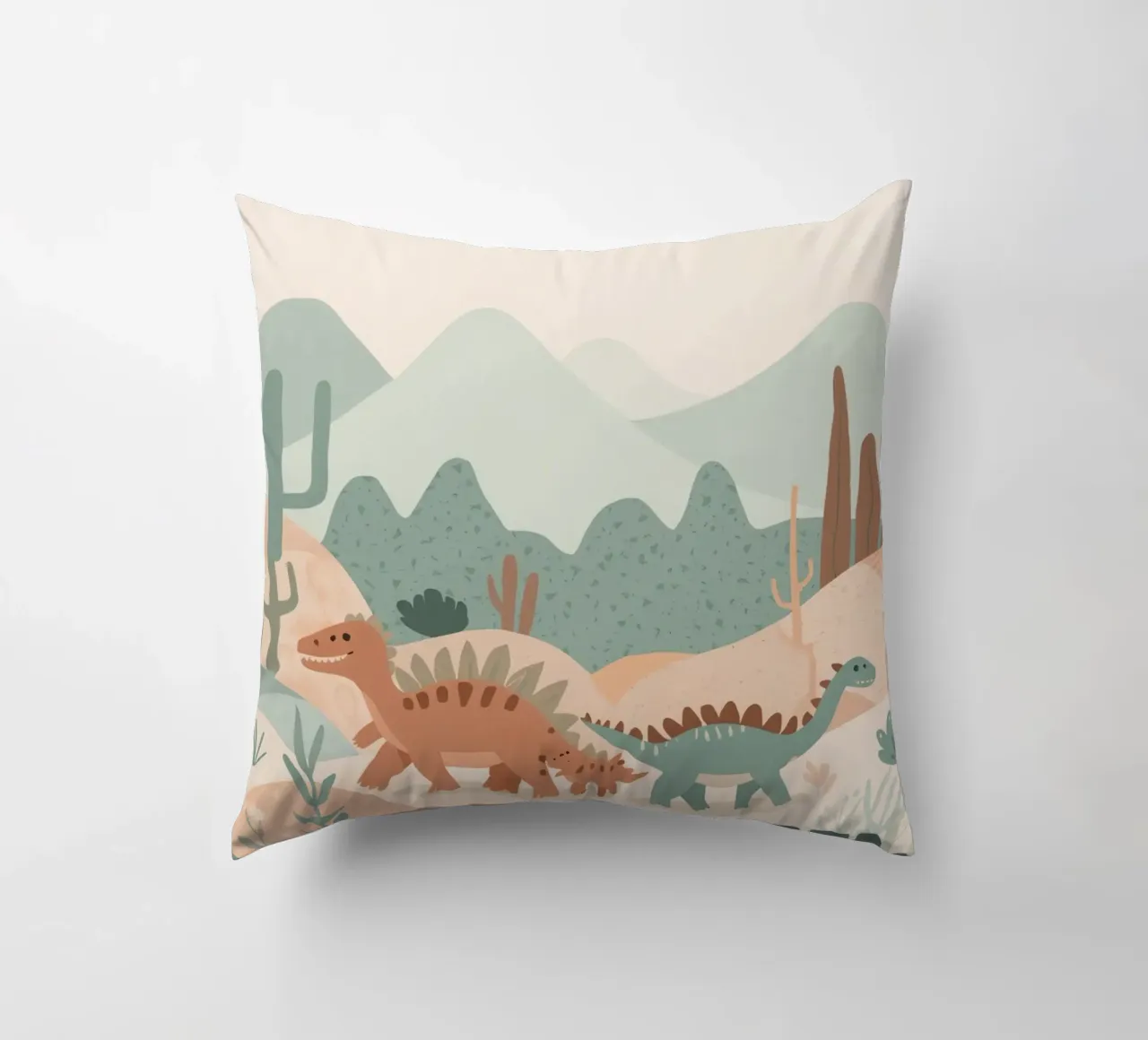 Dinosauri in un paesaggio a pastello cuscino da DesignDoodle
