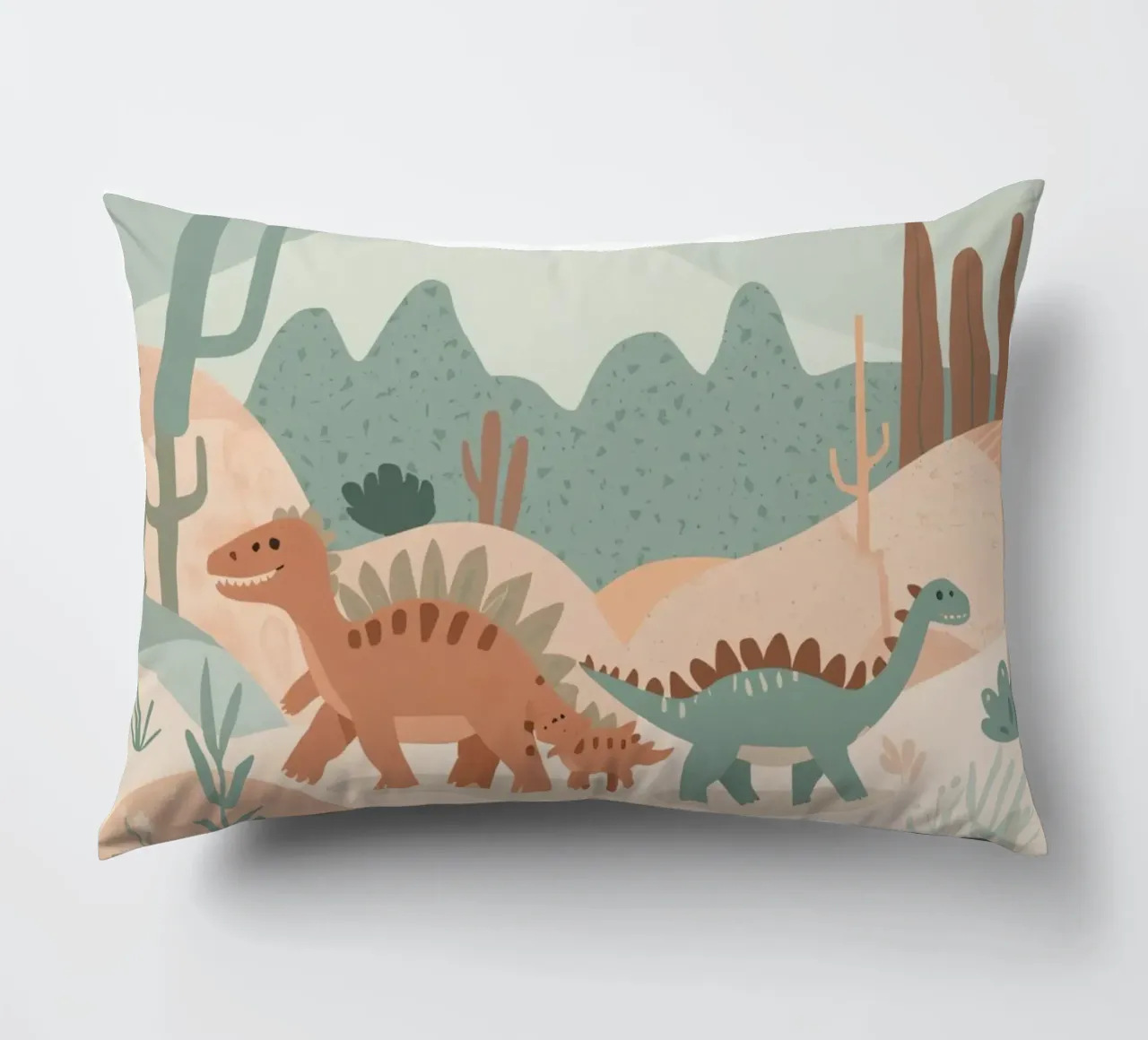Dinosauri in un paesaggio a pastello cuscino da DesignDoodle