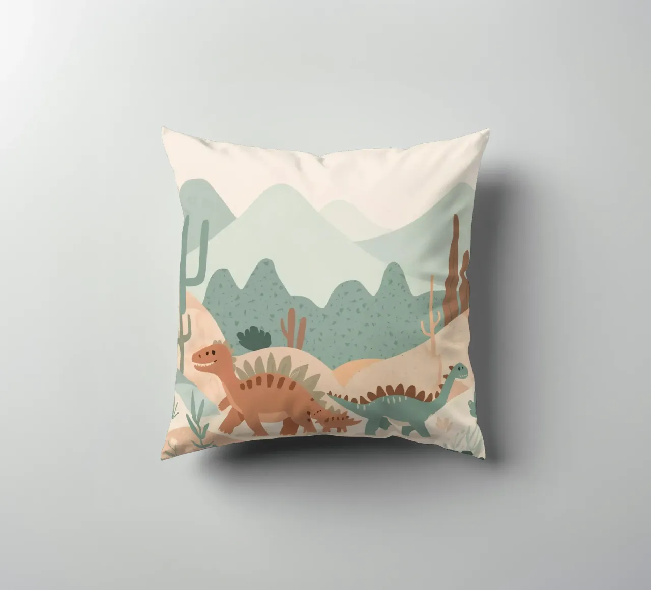 Dinosauri in un paesaggio a pastello cuscino da DesignDoodle