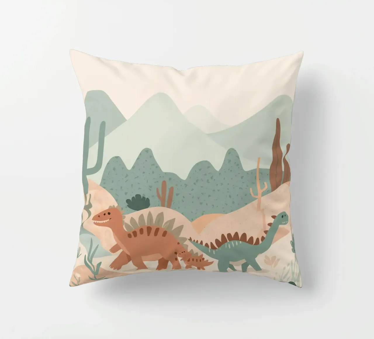 Dinosauri in un paesaggio a pastello cuscino da DesignDoodle