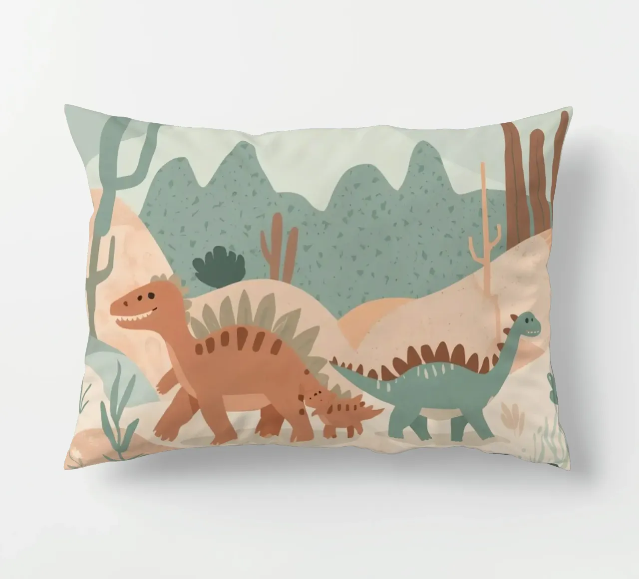 Dinosauri in un paesaggio a pastello cuscino da DesignDoodle