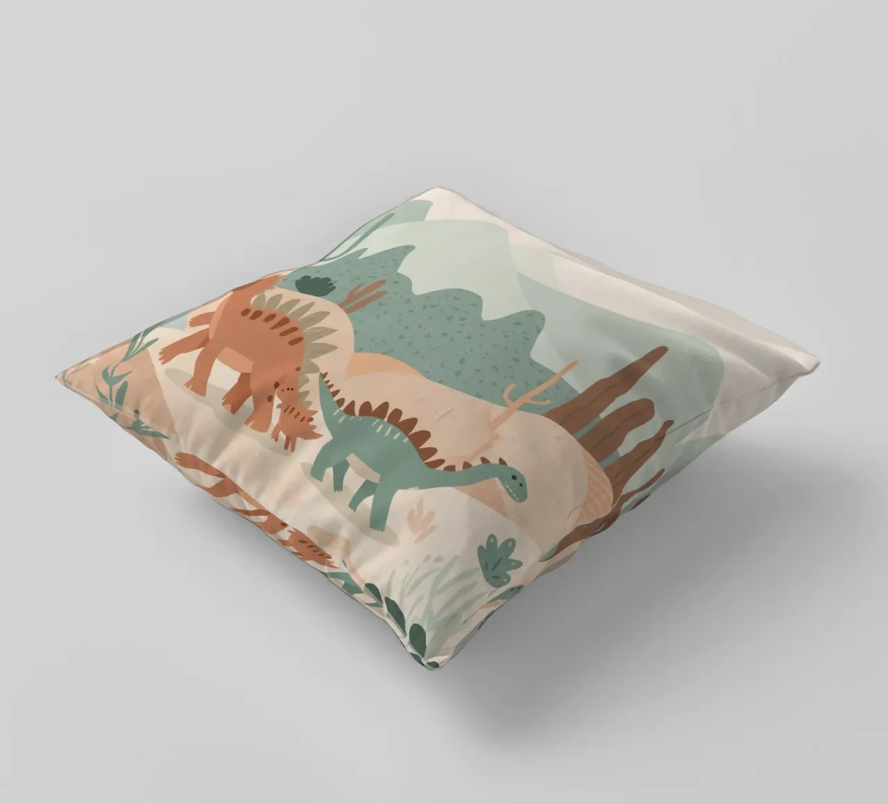 Dinosauri in un paesaggio a pastello cuscino da DesignDoodle