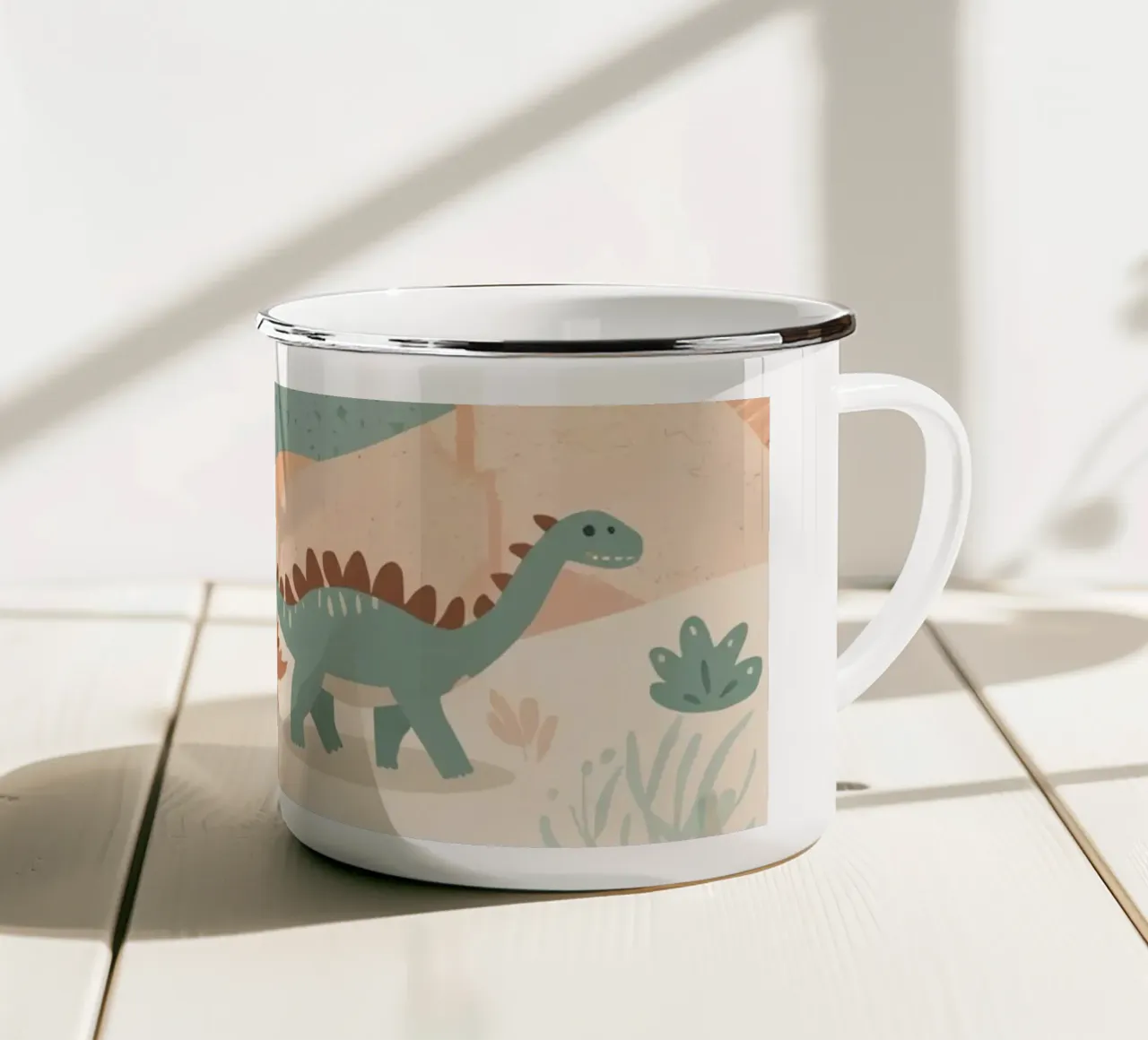 Dinosauri in un paesaggio a pastello tazza in smalto da DesignDoodle