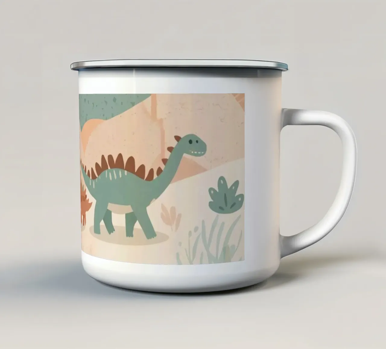 Dinosauri in un paesaggio a pastello tazza in smalto da DesignDoodle