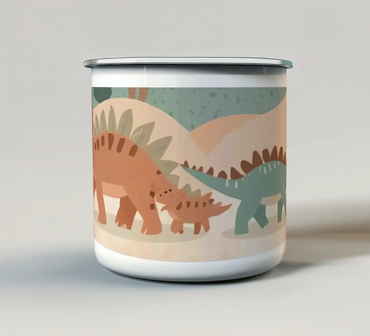 Dinosauri in un paesaggio a pastello tazza in smalto da DesignDoodle