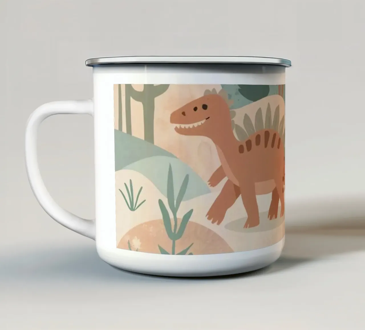 Dinosauri in un paesaggio a pastello tazza in smalto da DesignDoodle
