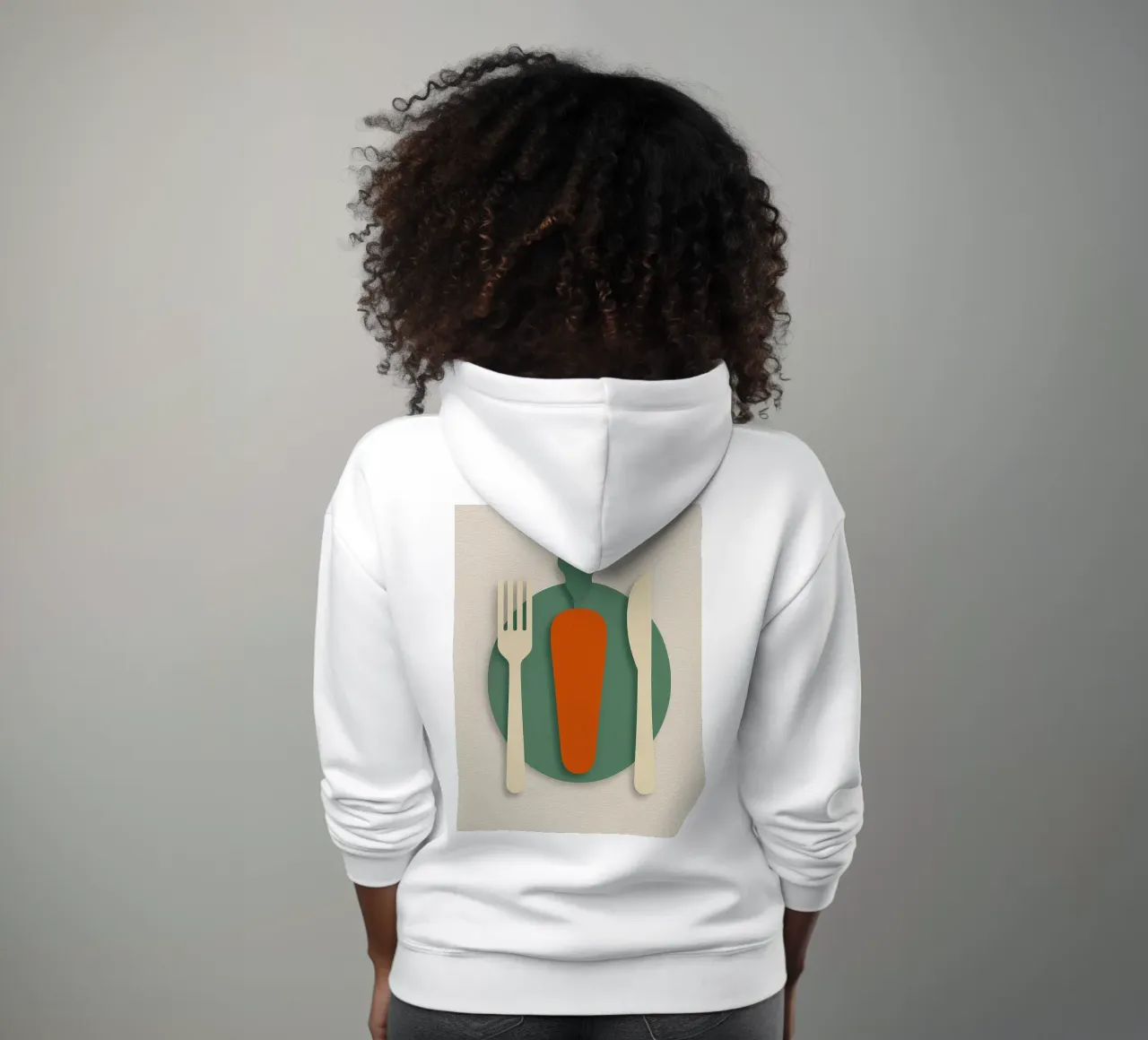 carota sul piatto cucchiaio e coltello felpa con cappuccio da SADELA