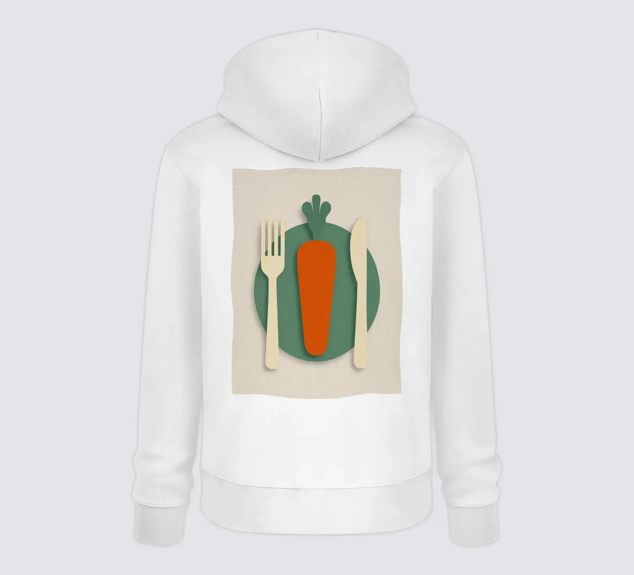 carota sul piatto cucchiaio e coltello felpa con cappuccio da SADELA