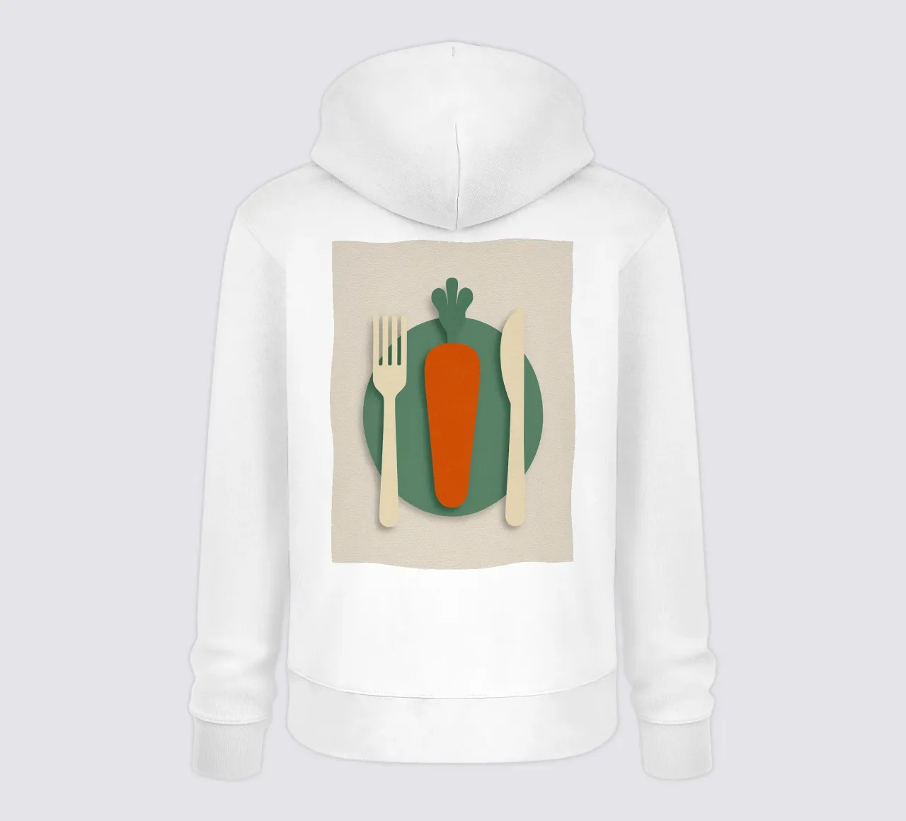 carota sul piatto cucchiaio e coltello felpa con cappuccio da SADELA