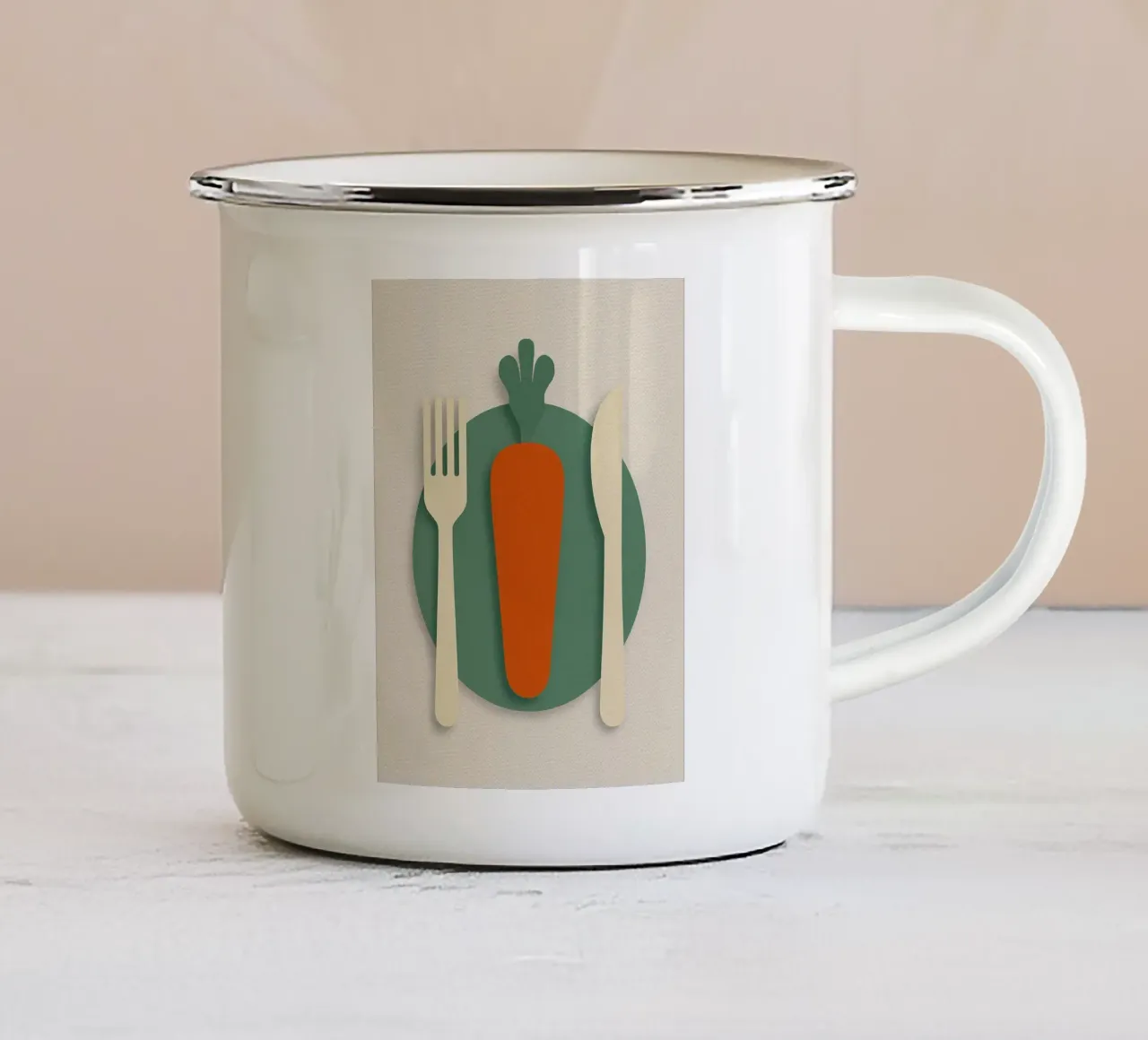 carota sul piatto cucchiaio e coltello tazza in smalto da SADELA