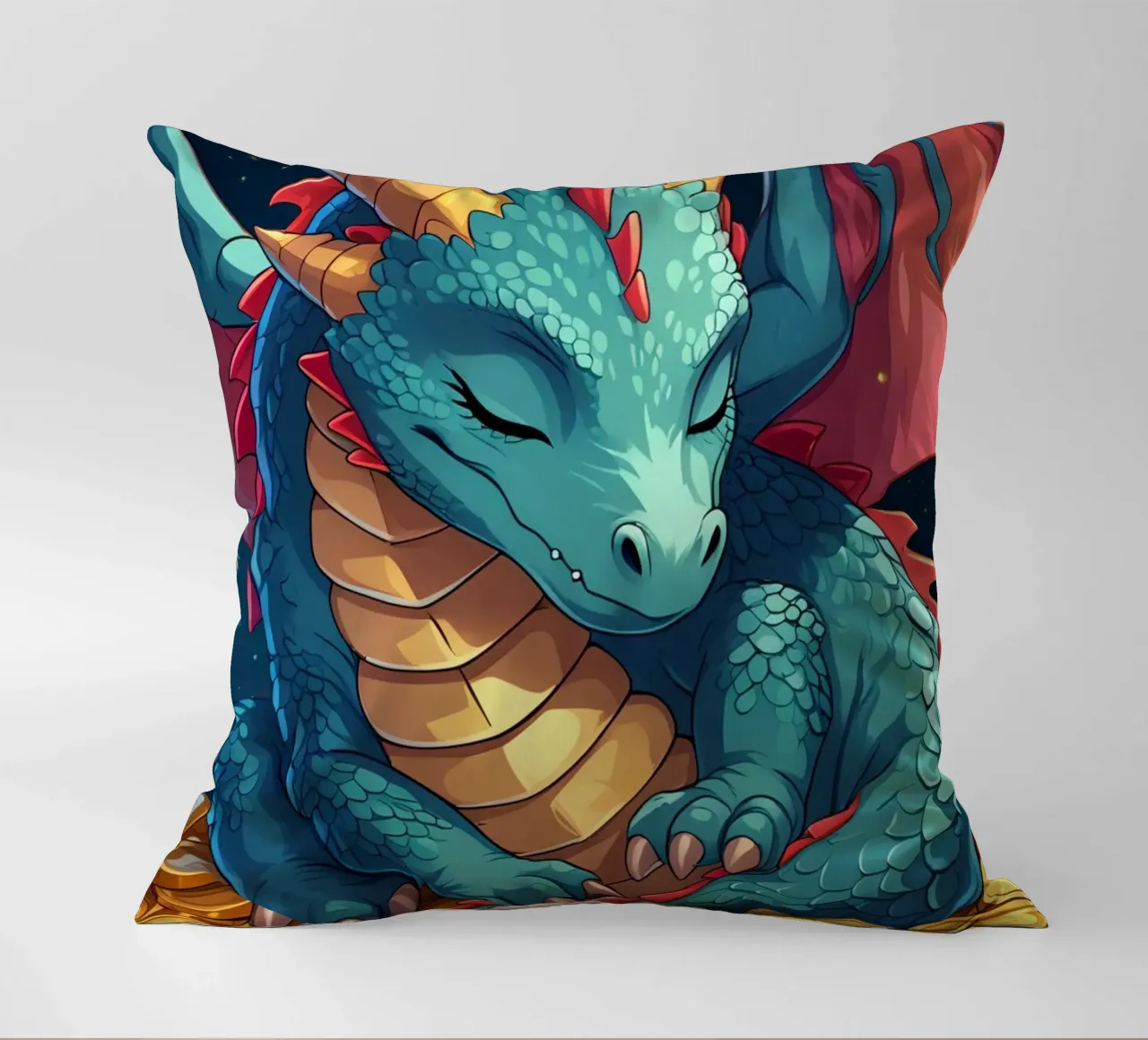 Drago che dorme sulle monete d'oro cuscino da DesignDoodle