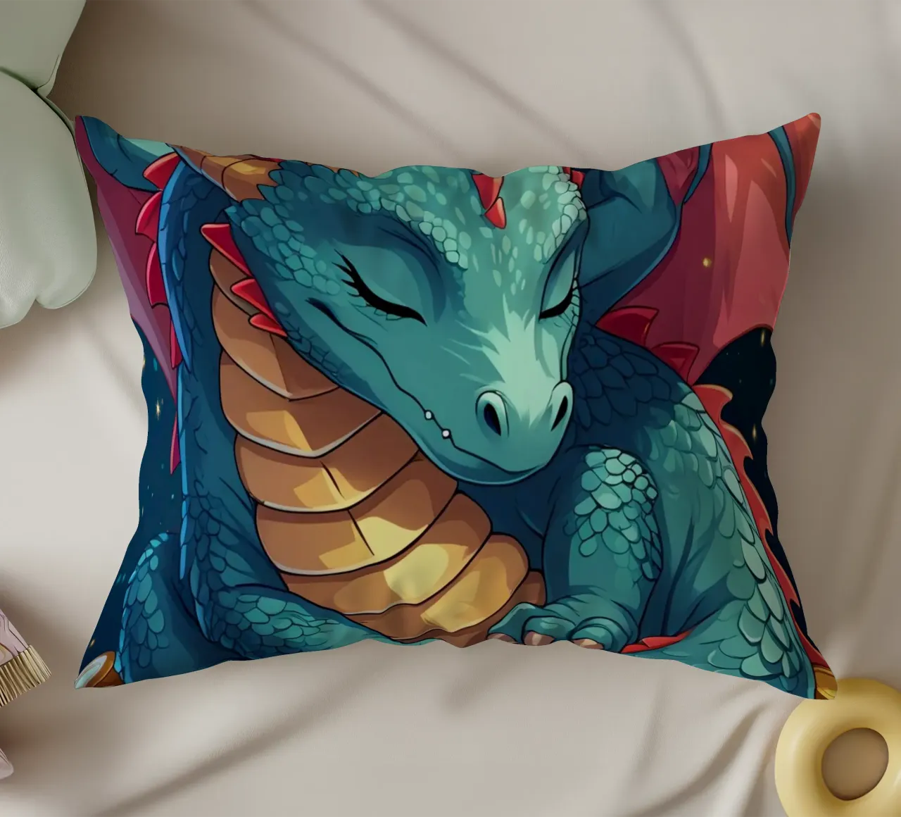 Drago che dorme sulle monete d'oro cuscino da DesignDoodle