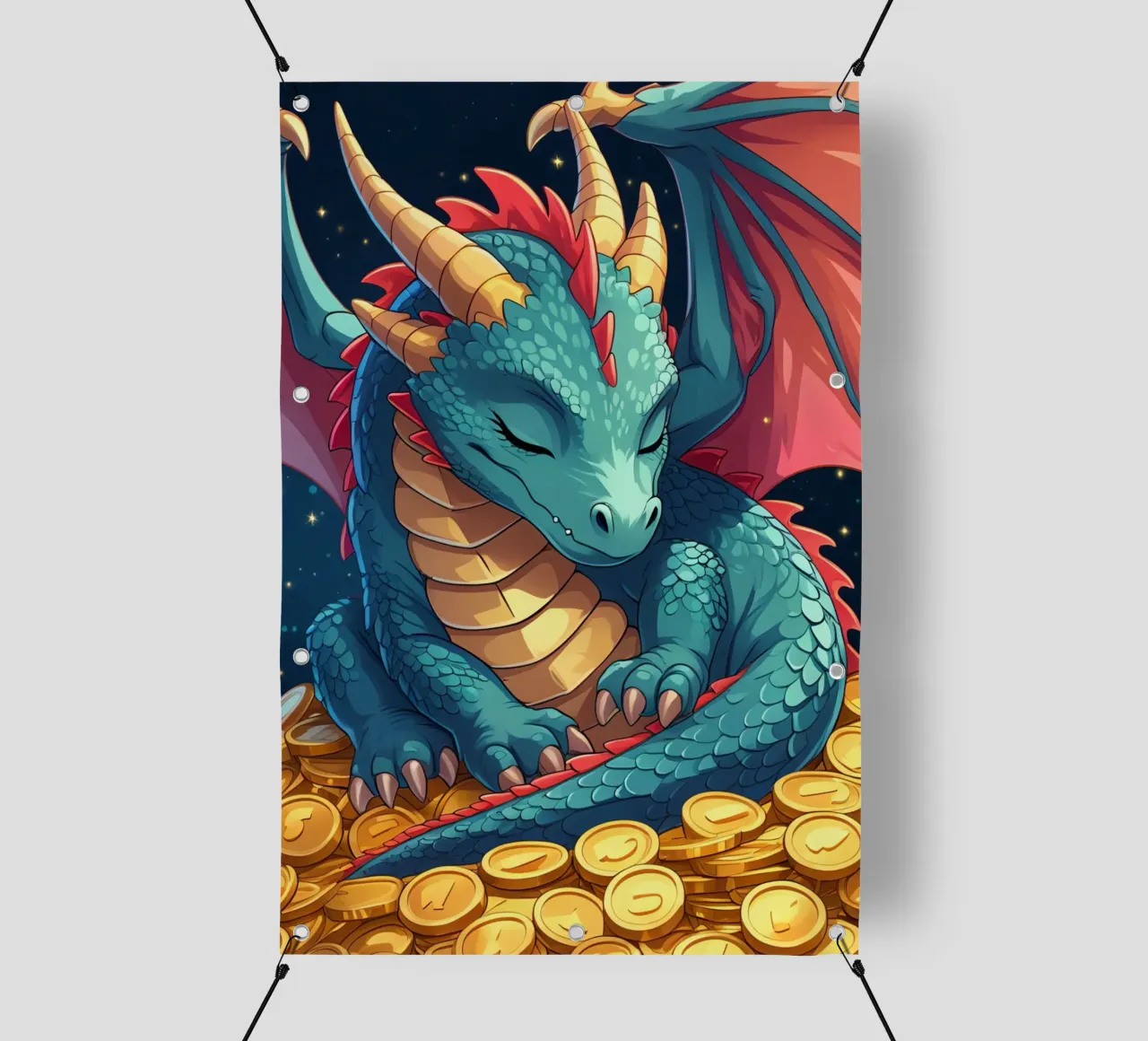 Drago che dorme sulle monete d'oro telo in pvc da DesignDoodle