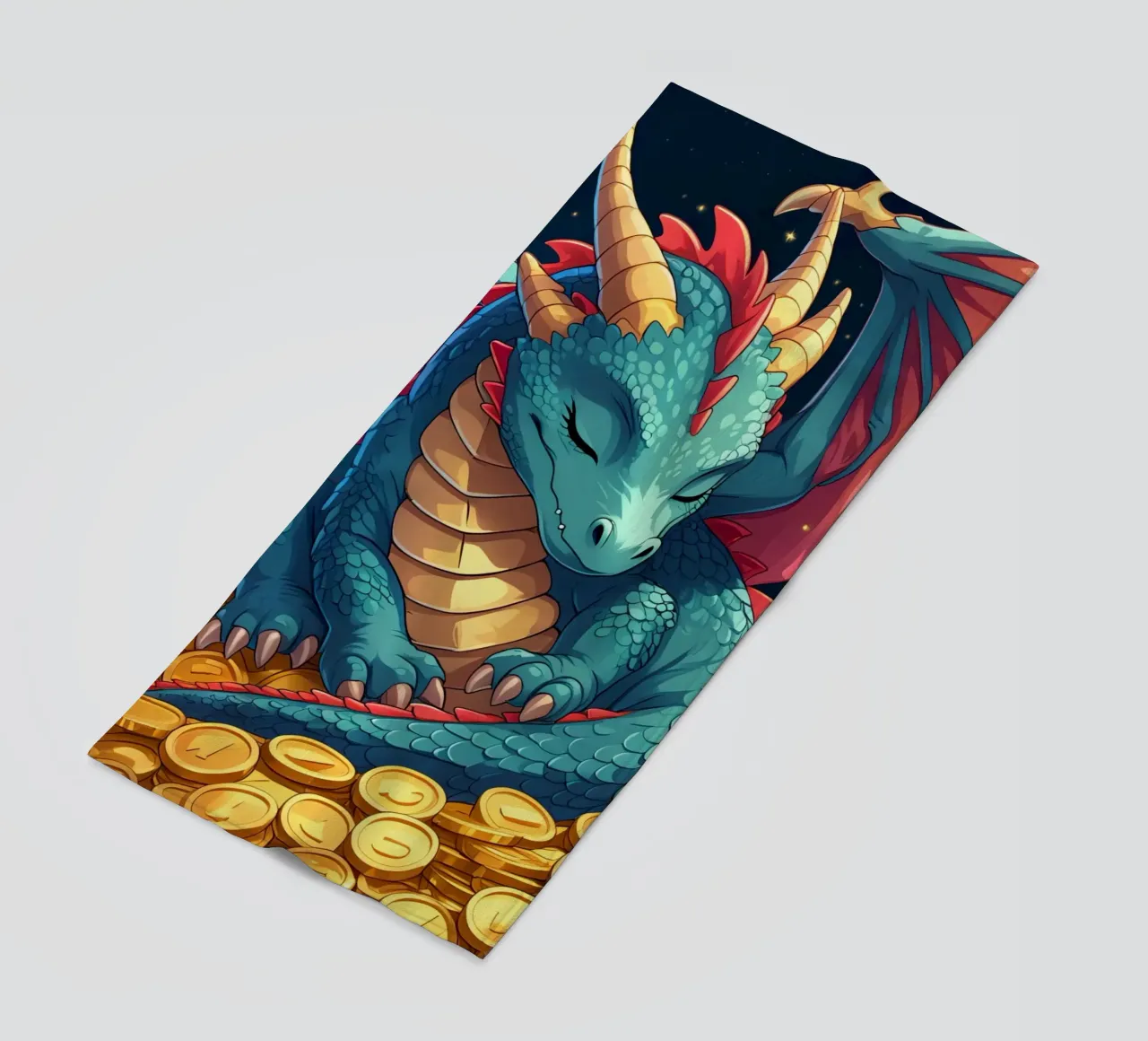 Drago che dorme sulle monete d'oro telo mare da DesignDoodle
