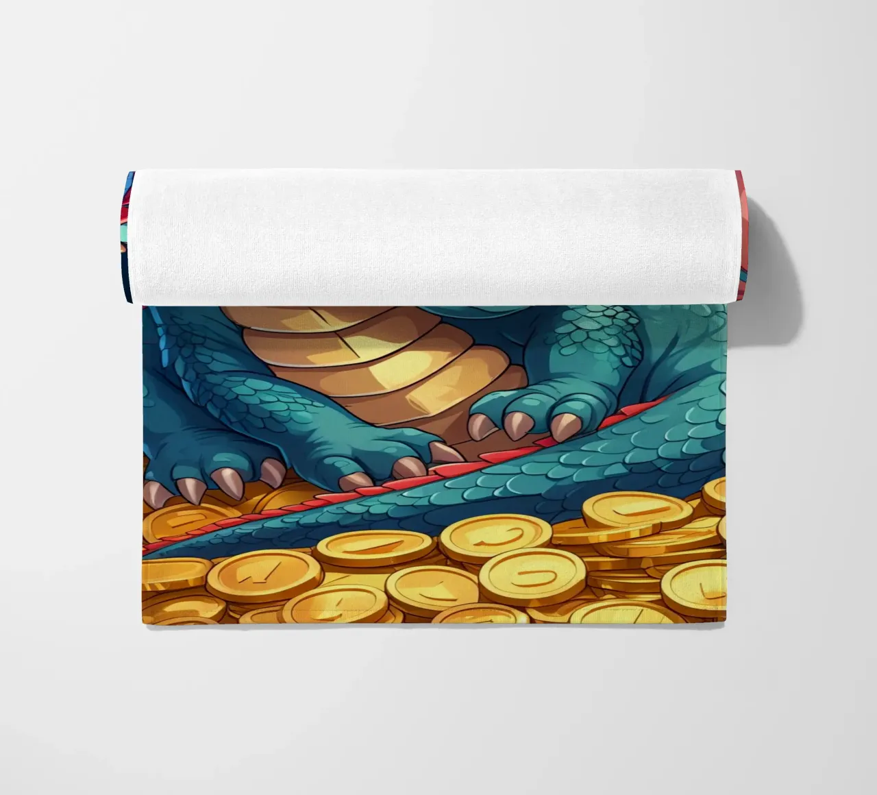 Drago che dorme sulle monete d'oro telo mare da DesignDoodle