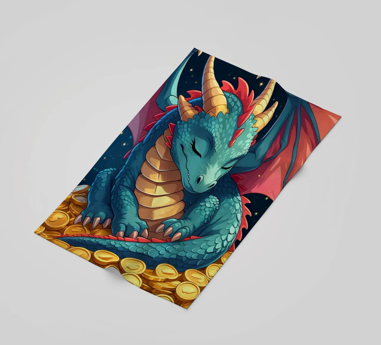 Drago che dorme sulle monete d'oro telo mare da DesignDoodle