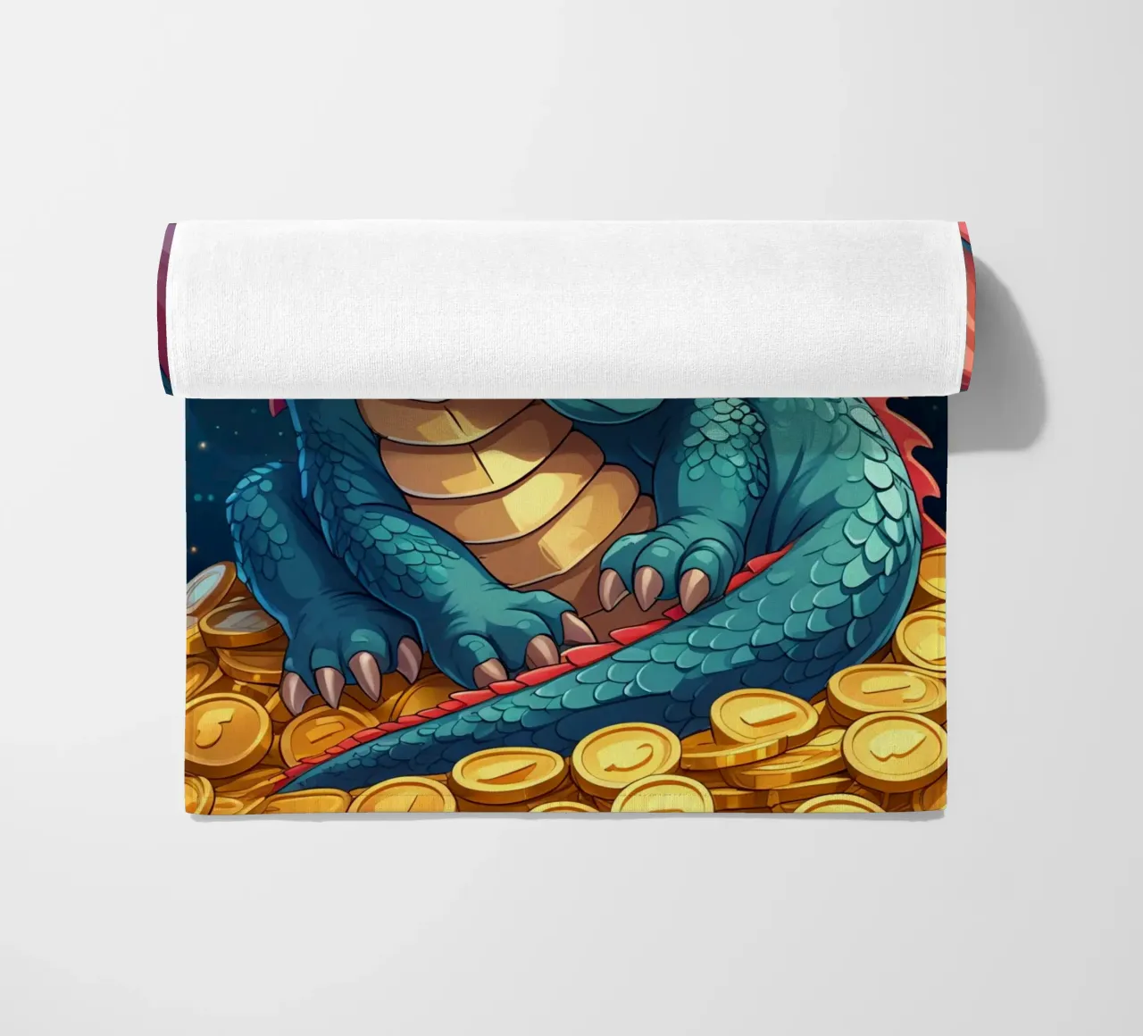 Drago che dorme sulle monete d'oro telo mare da DesignDoodle