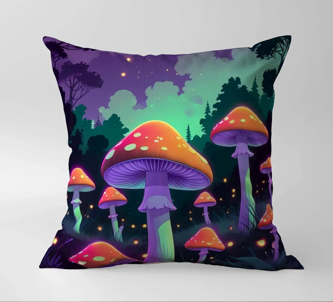 Foresta incantata con funghi luminosi cuscino da DesignDoodle
