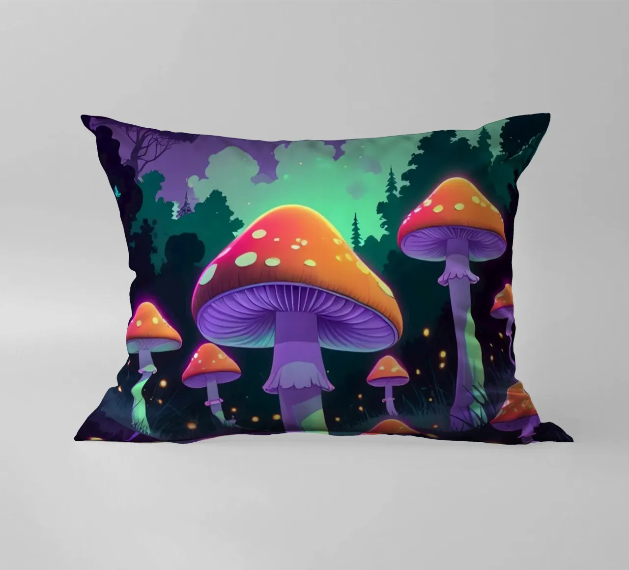 Foresta incantata con funghi luminosi cuscino da DesignDoodle