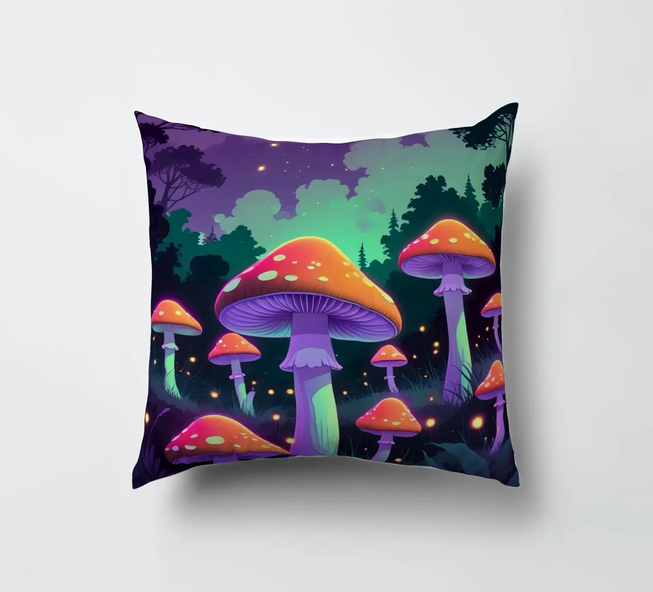 Foresta incantata con funghi luminosi cuscino da DesignDoodle