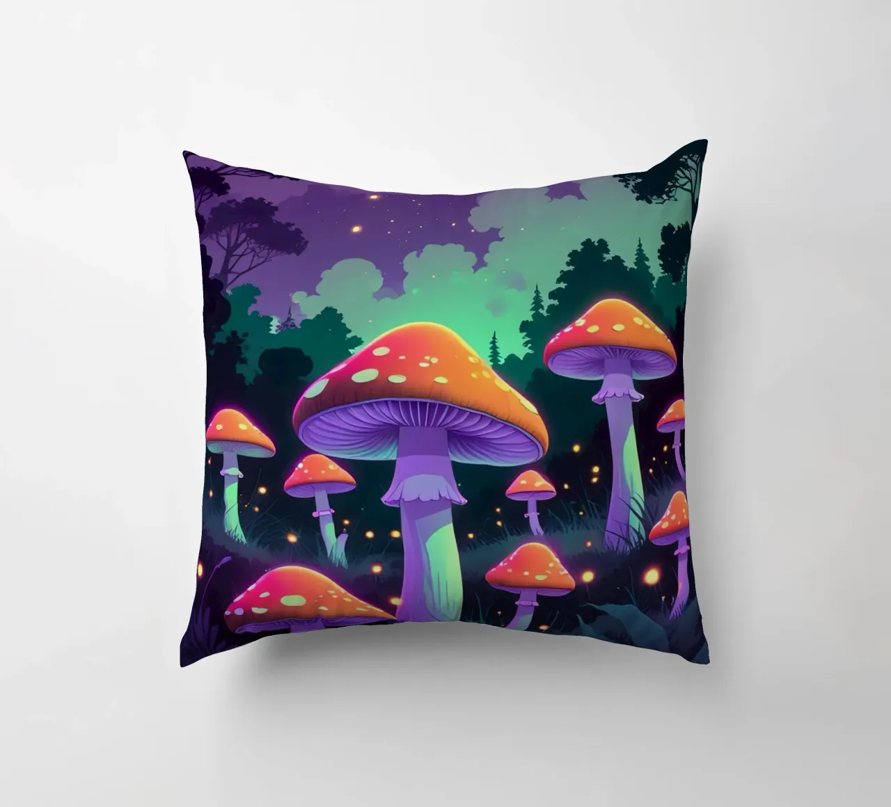 Foresta incantata con funghi luminosi cuscino da DesignDoodle