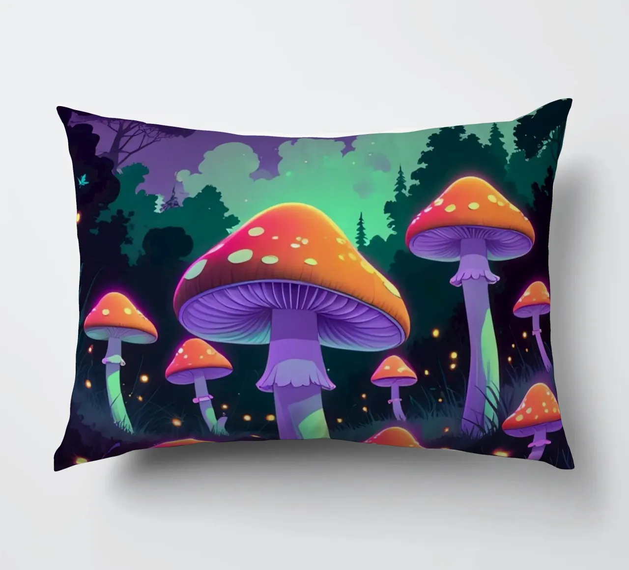 Foresta incantata con funghi luminosi cuscino da DesignDoodle