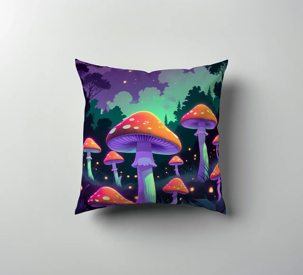 Foresta incantata con funghi luminosi cuscino da DesignDoodle