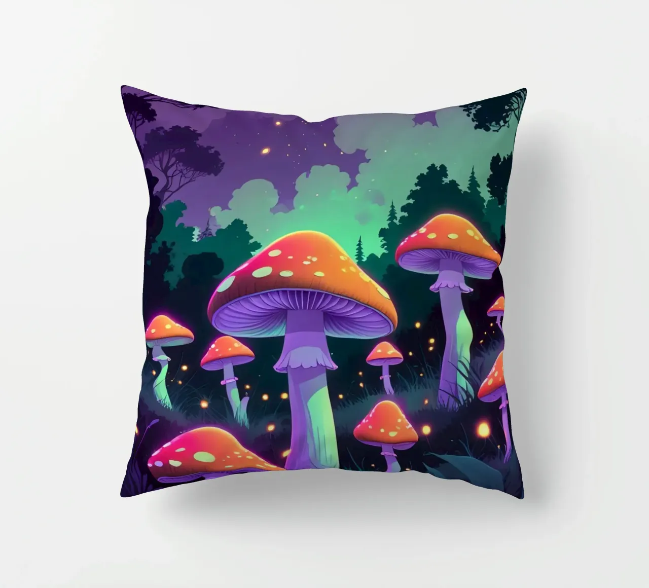 Foresta incantata con funghi luminosi cuscino da DesignDoodle