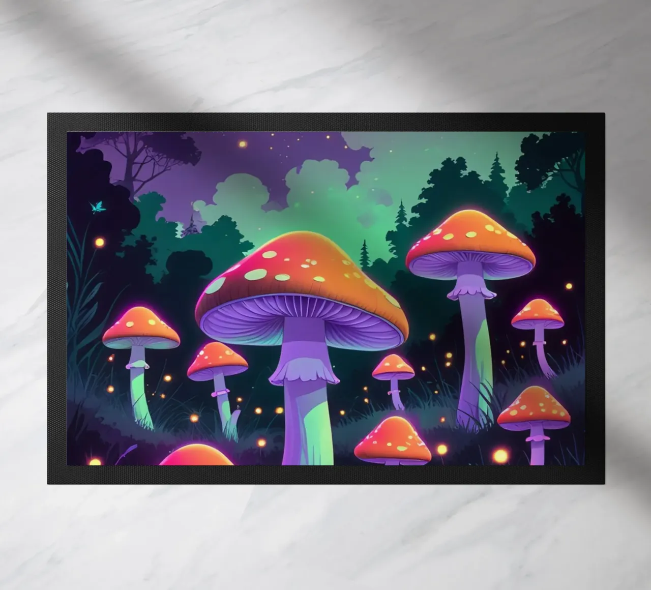 Foresta incantata con funghi luminosi zerbino da DesignDoodle