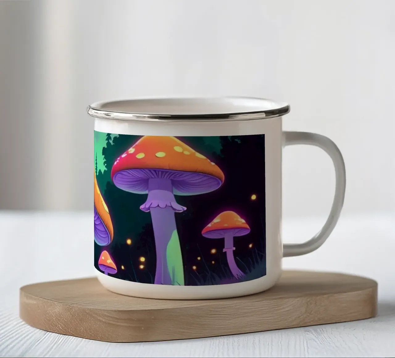 Foresta incantata con funghi luminosi tazza in smalto da DesignDoodle