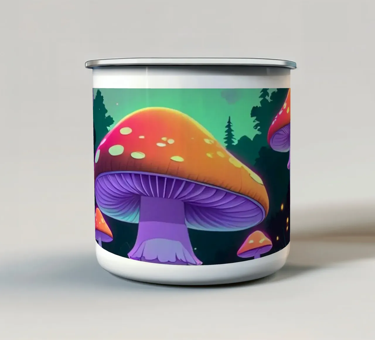 Foresta incantata con funghi luminosi tazza in smalto da DesignDoodle