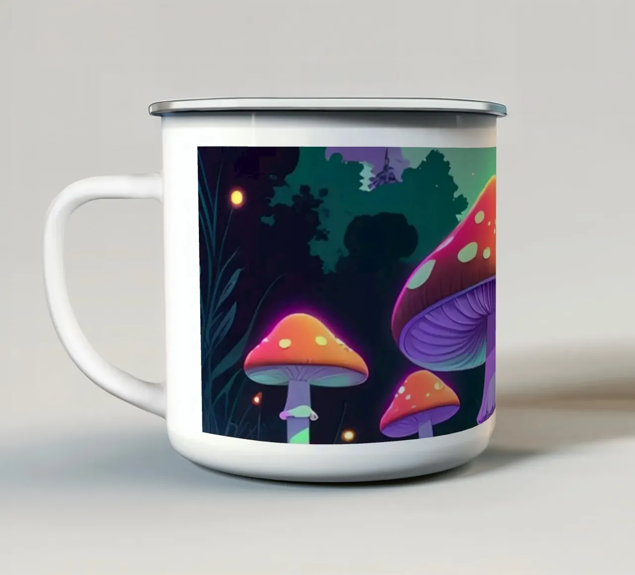 Foresta incantata con funghi luminosi tazza in smalto da DesignDoodle