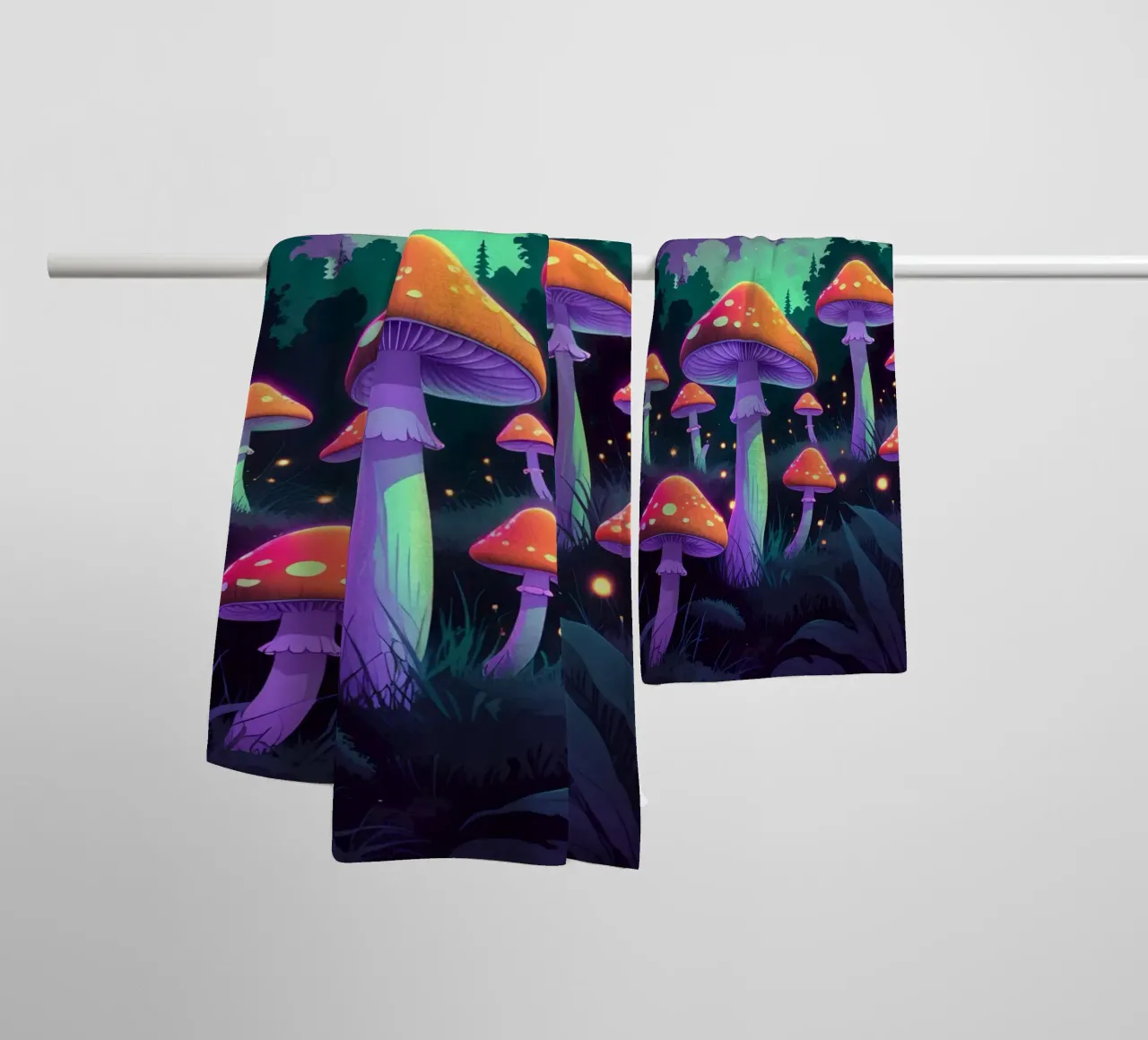 Foresta incantata con funghi luminosi asciugamano da bagno da DesignDoodle