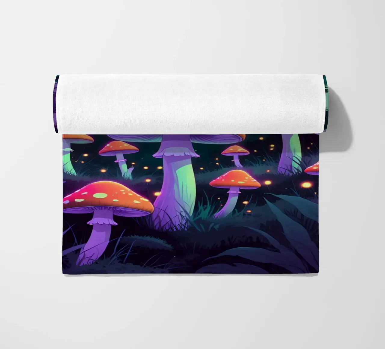 Foresta incantata con funghi luminosi telo mare da DesignDoodle