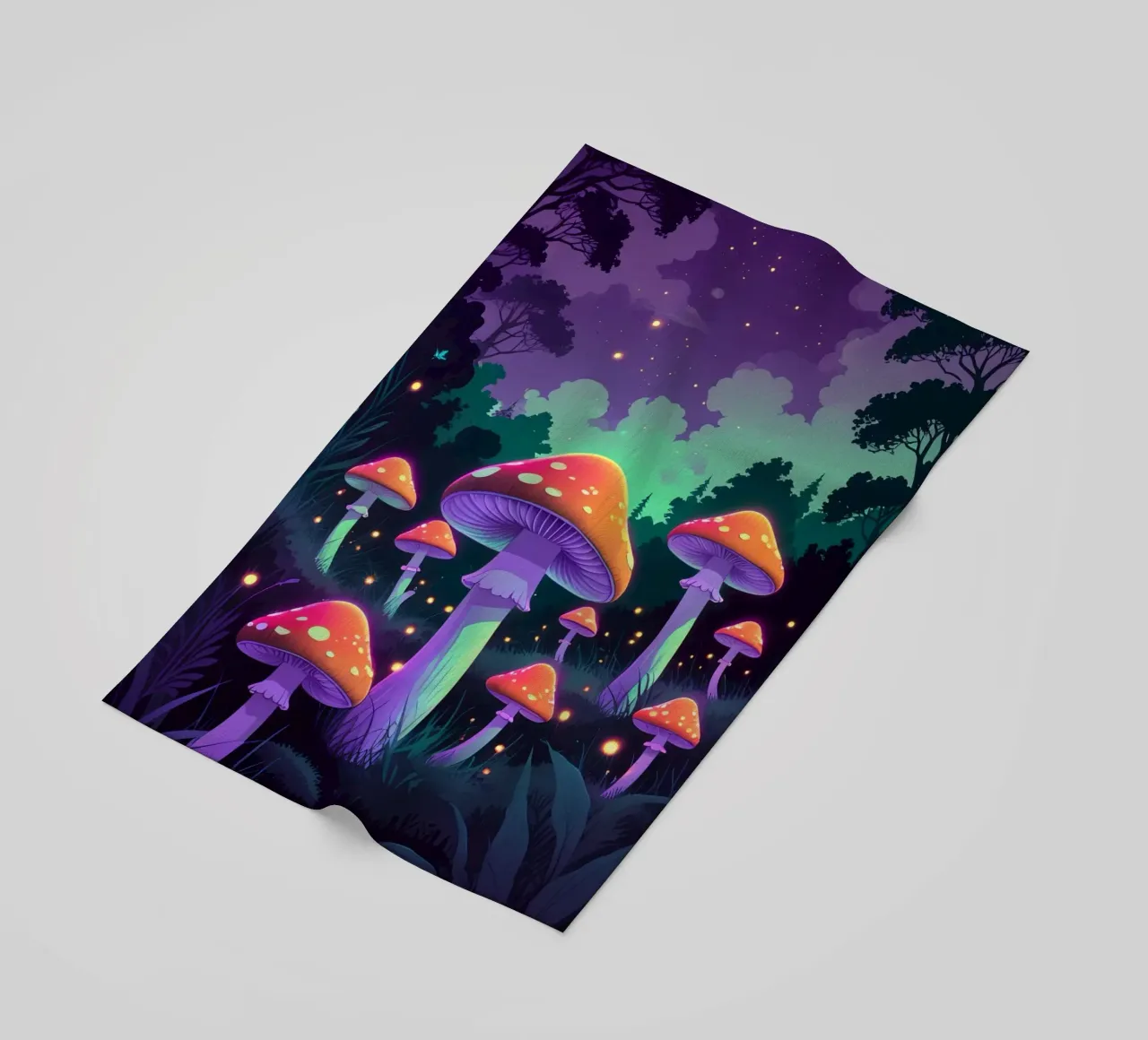 Foresta incantata con funghi luminosi telo mare da DesignDoodle