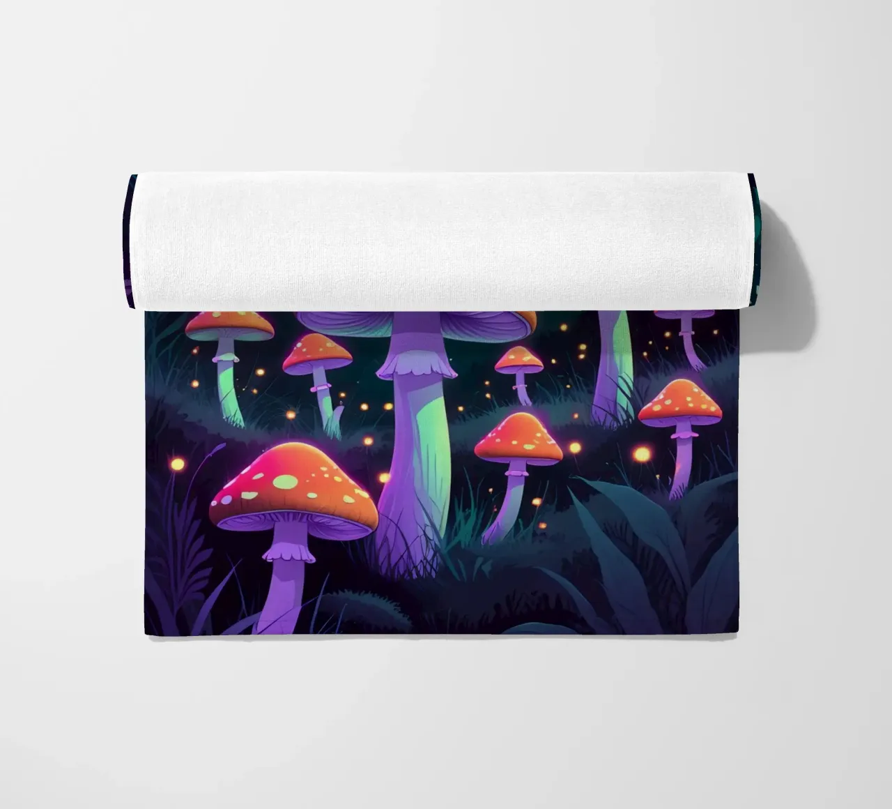 Foresta incantata con funghi luminosi telo mare da DesignDoodle