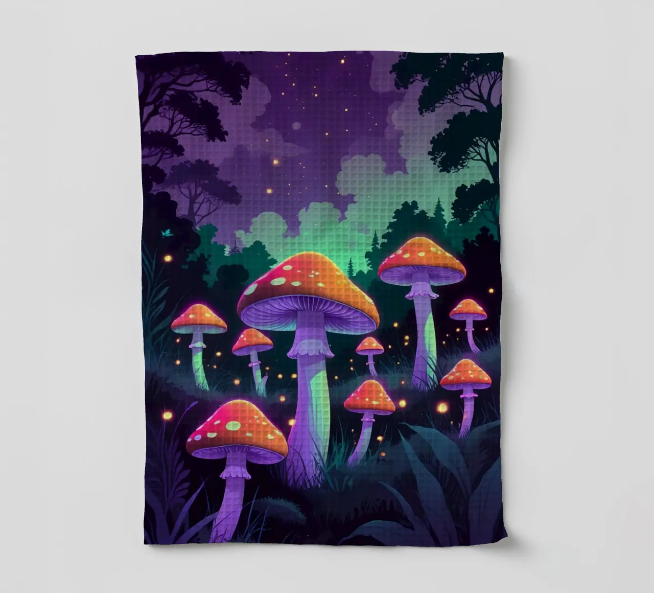 Forêt enchantée avec champignons lumineux torchon de DesignDoodle