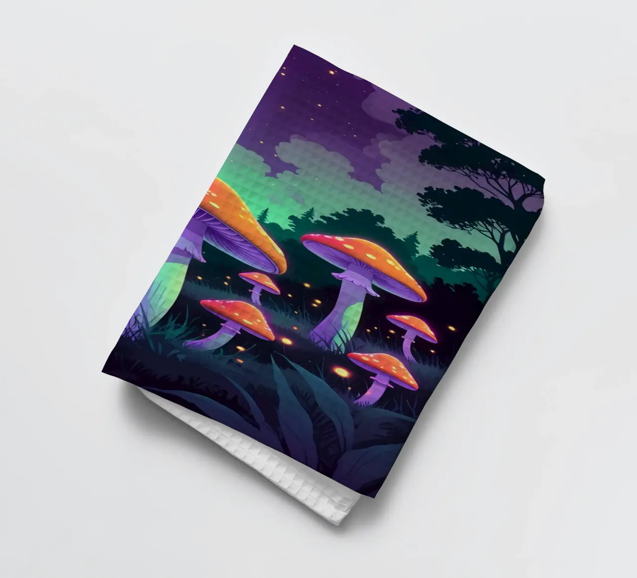 Forêt enchantée avec champignons lumineux torchon de DesignDoodle