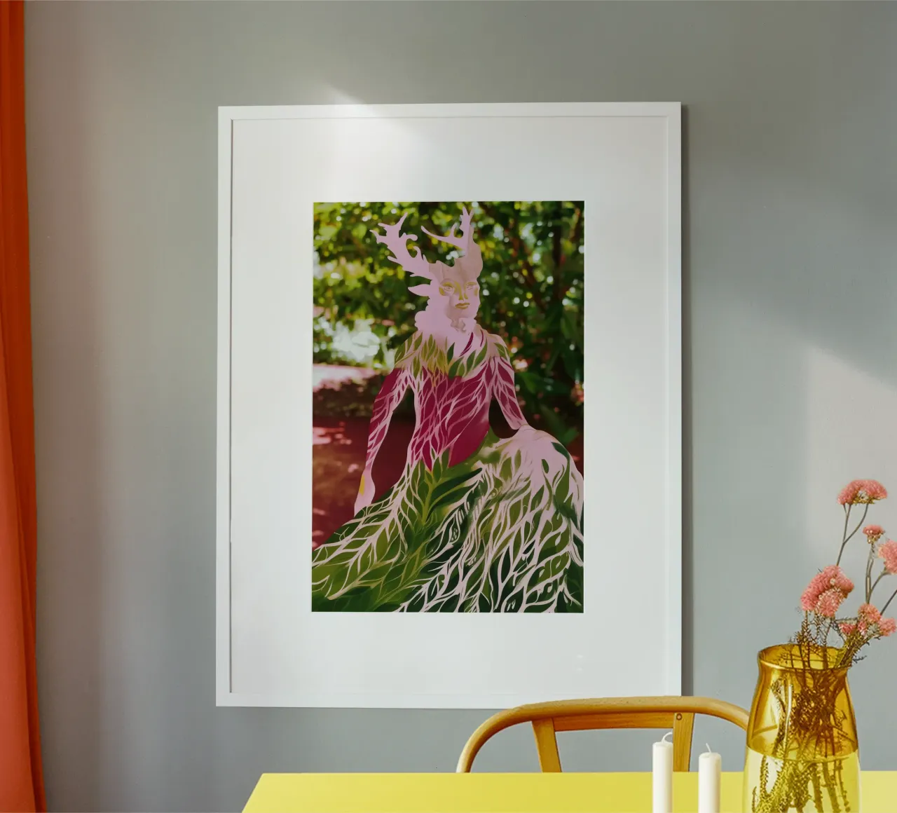 Fauno femmina nella foresta poster con telaio in legno da Autofocus
