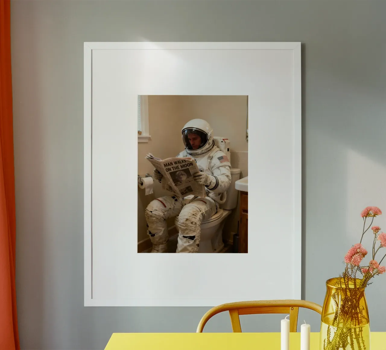 Retro Funny Astronaut Toilet, Reading Newspaper poster by Attaboy Dsgn