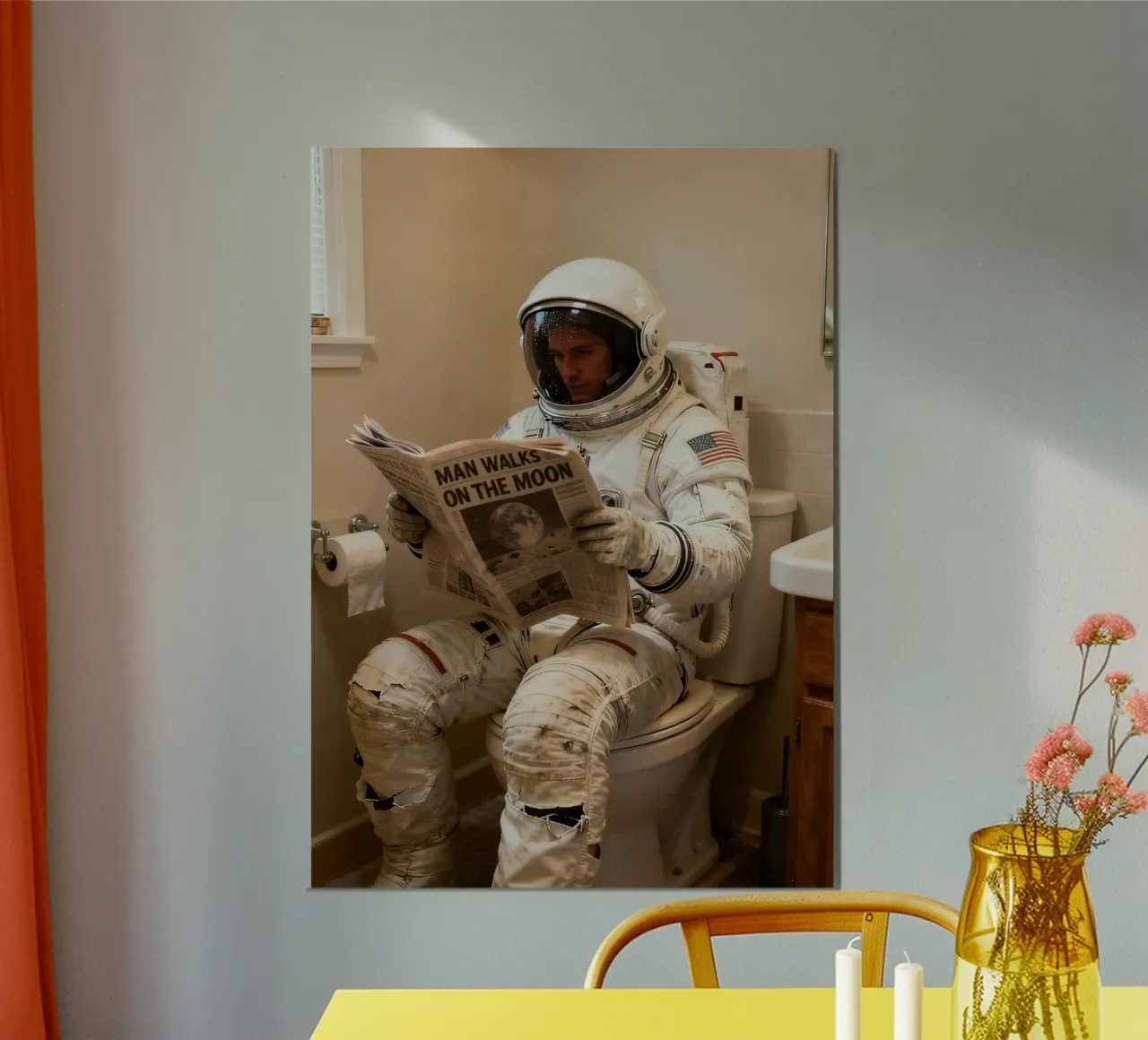 Retro Funny Astronaut Toilet, Reading Newspaper poster by Attaboy Dsgn