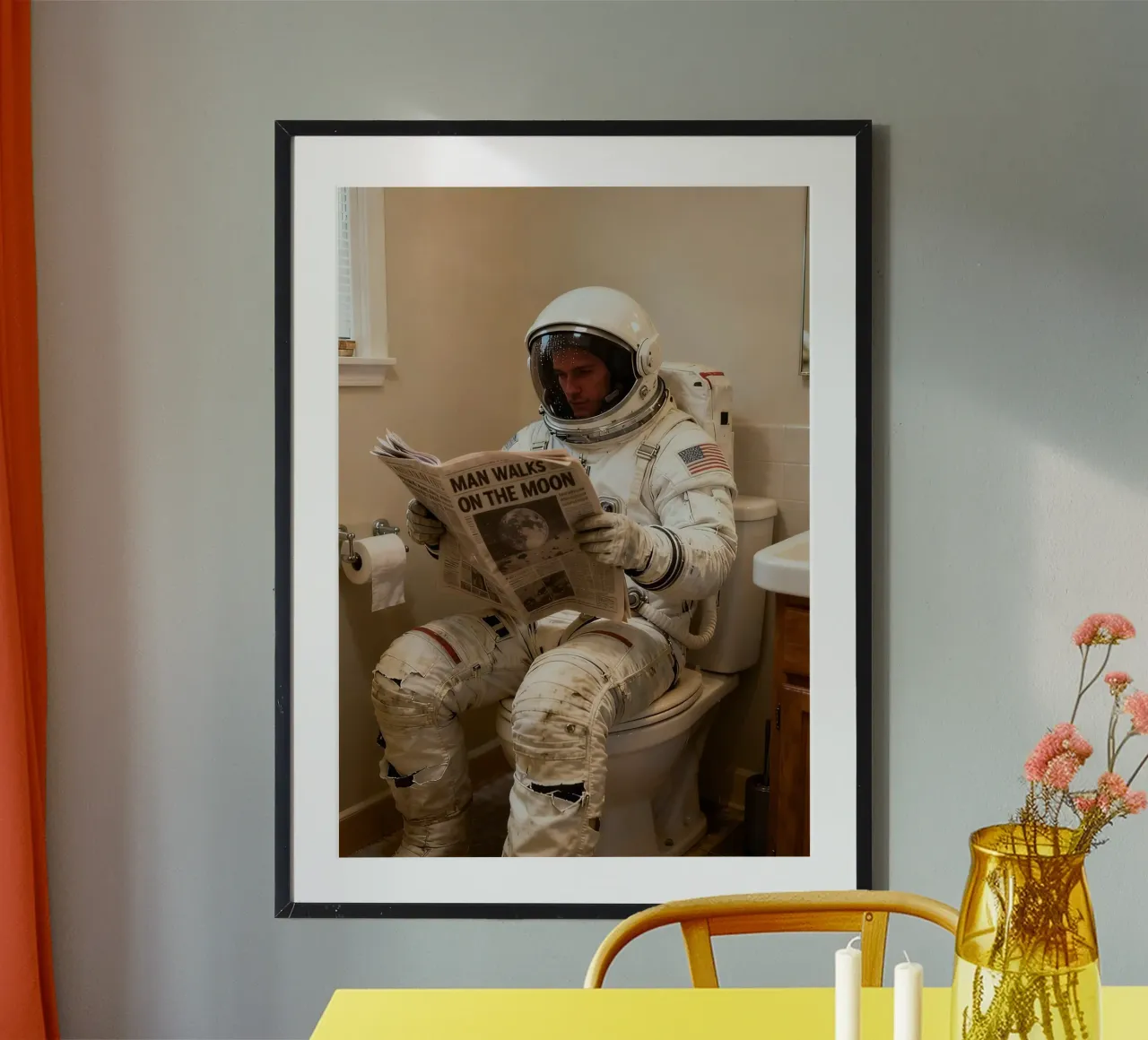 Retro Funny Astronaut Toilet, Reading Newspaper poster by Attaboy Dsgn