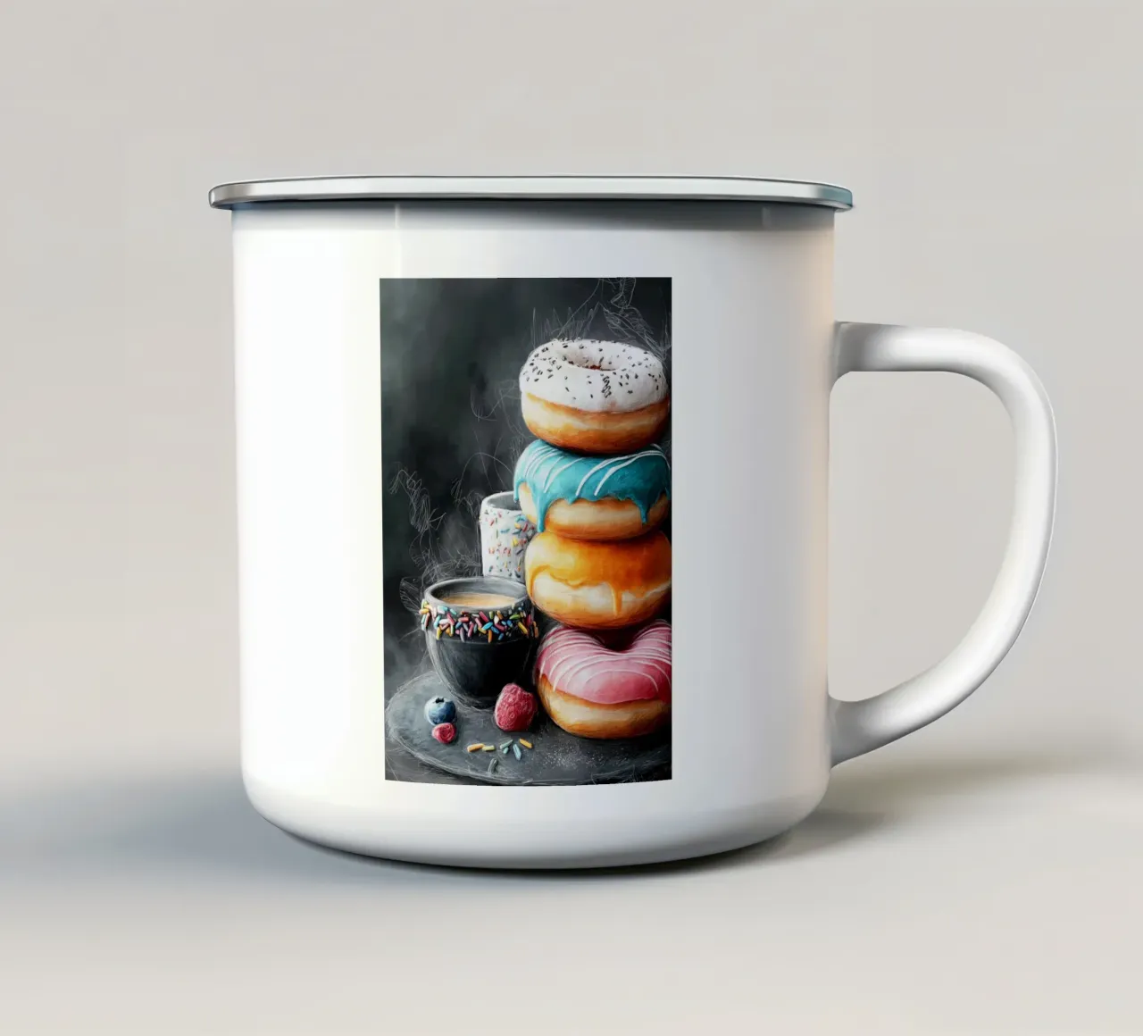 Ciambelle e caffè: arte alimentare tazza in smalto da Justyna Jaszke JBJart