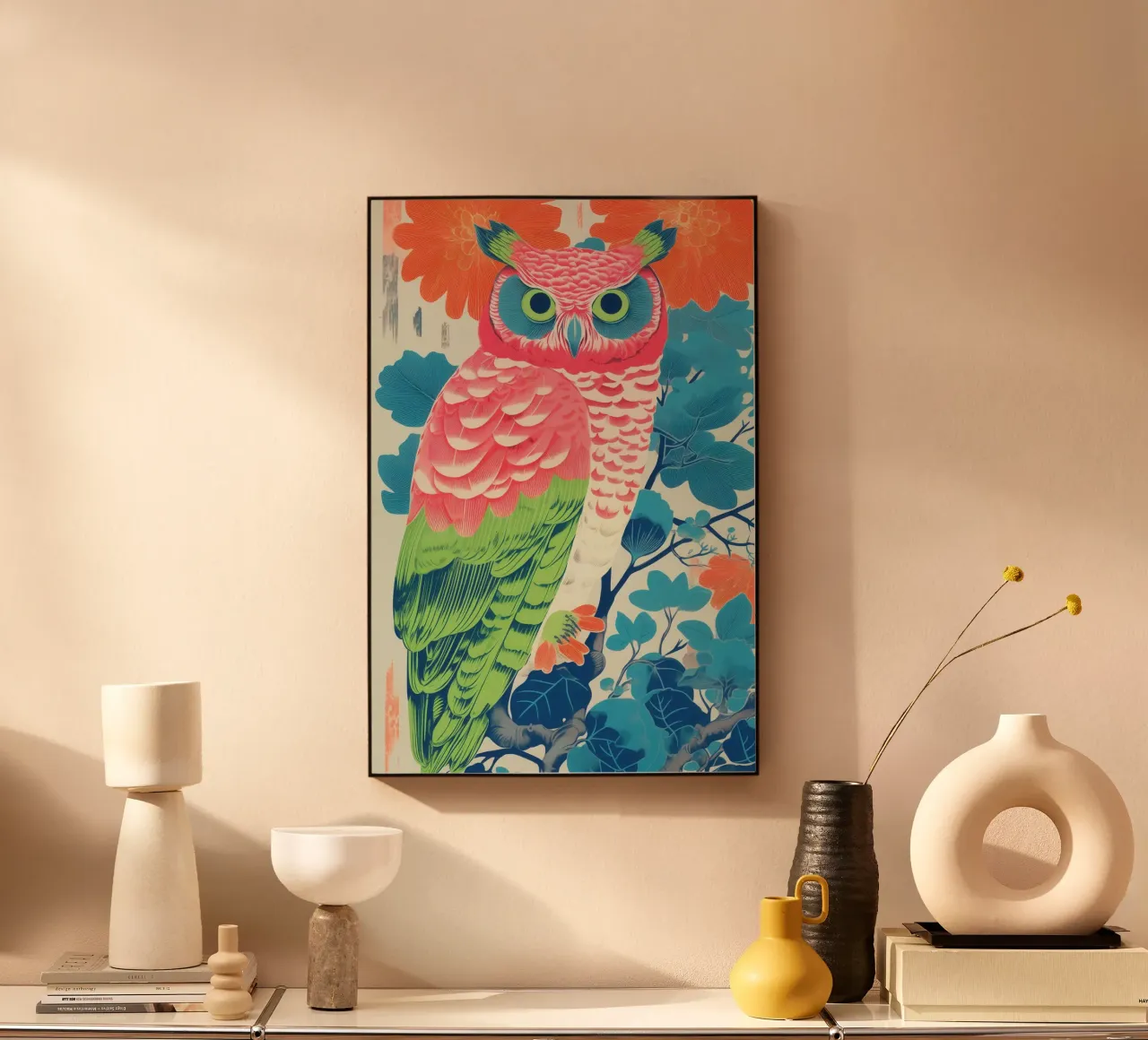 Gufo giapponese pop art al neon pannello forex da Autofocus